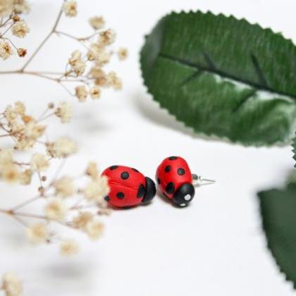 Ladybug Stud Earrings, 2 Sizes, Handmade Polymer..