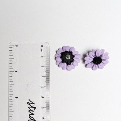 Miniature Purple Daisy Studs, Handmade Polymer..