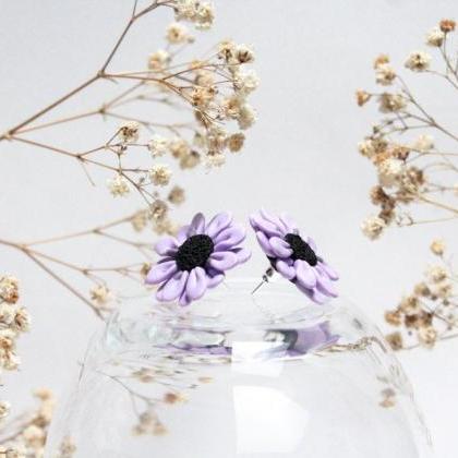 Miniature Purple Daisy Studs, Handmade Polymer..