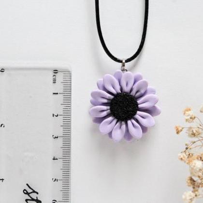 Purple Daisy Pendant, Handmade Polymer Clay..