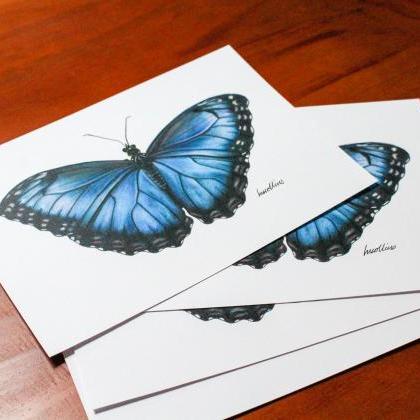 Butterfly Drawing A5 Print, Hand Drawn, Blue..