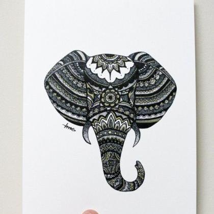 A5 Zentangle Elephant Art Print, Sm..