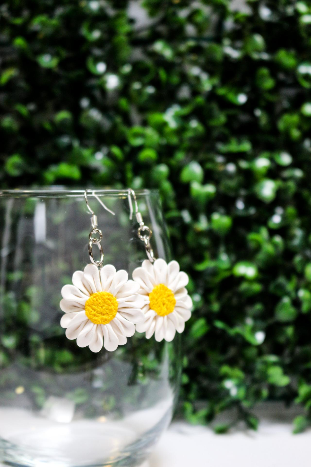Polymer Clay Daisy Dangles, Shepherd Hook Tops, Handmade Stud Earrings, Two Sizes, Gift For Her, Clay Jewellery, Made In Australia