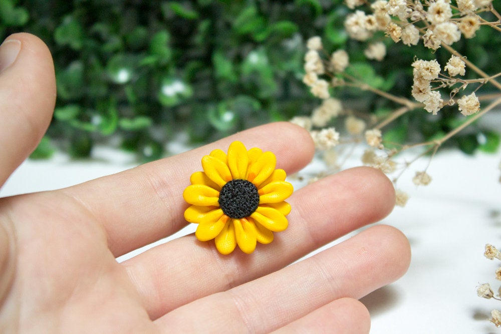 Sunflower Pin, Handmade Polymer Clay Brooch, Jacket Pin, Flower, Unique Gift, Gift For Her, Made In Australia