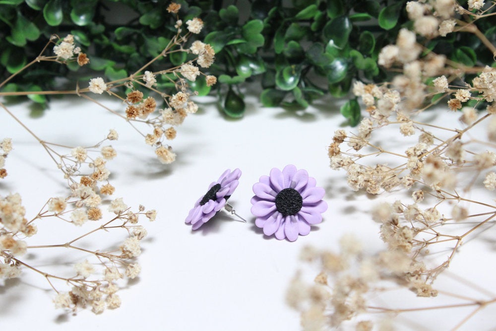 Miniature Purple Daisy Studs, Handmade Polymer Clay Stud Earrings, Gift For Her, Bridesmaids Gift, Made In Australia