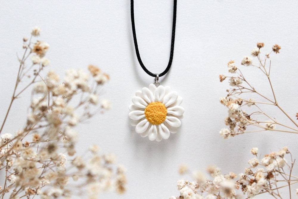 Handmade Daisy Pendant, Polymer Clay Daisy Necklace, Gift For Her, Made In Australia, Bridesmaids Gift