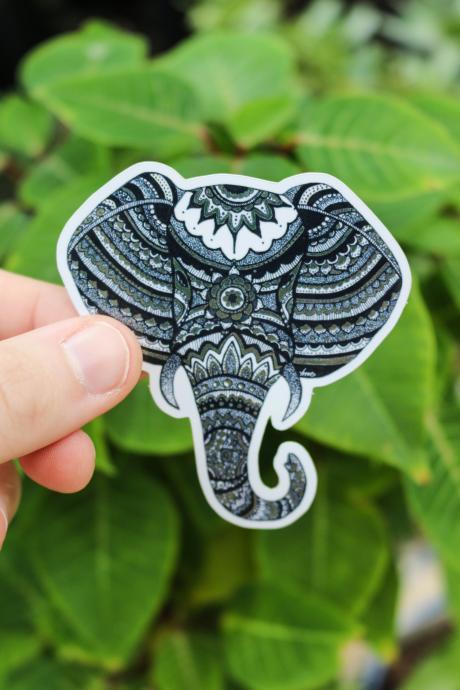 Zentangle elephant vinyl sticker, hand drawn, laptop decal, gift for her, Australia