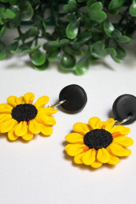 Polymer Clay Sunflower Dangles, Stud tops, Handmade Stud Earrings, Two sizes, Gift for her, Clay Jewellery, Made in Australia