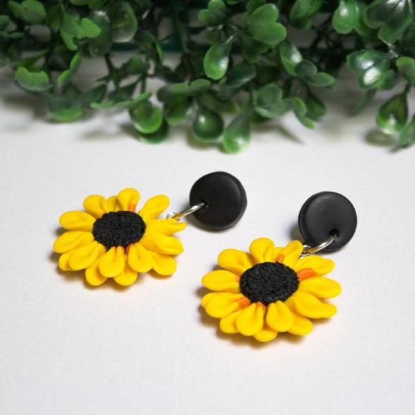 Polymer Clay Sunflower Dangles, Stud tops, Handmade Stud Earrings, Two sizes, Gift for her, Clay Jewellery, Made in Australia