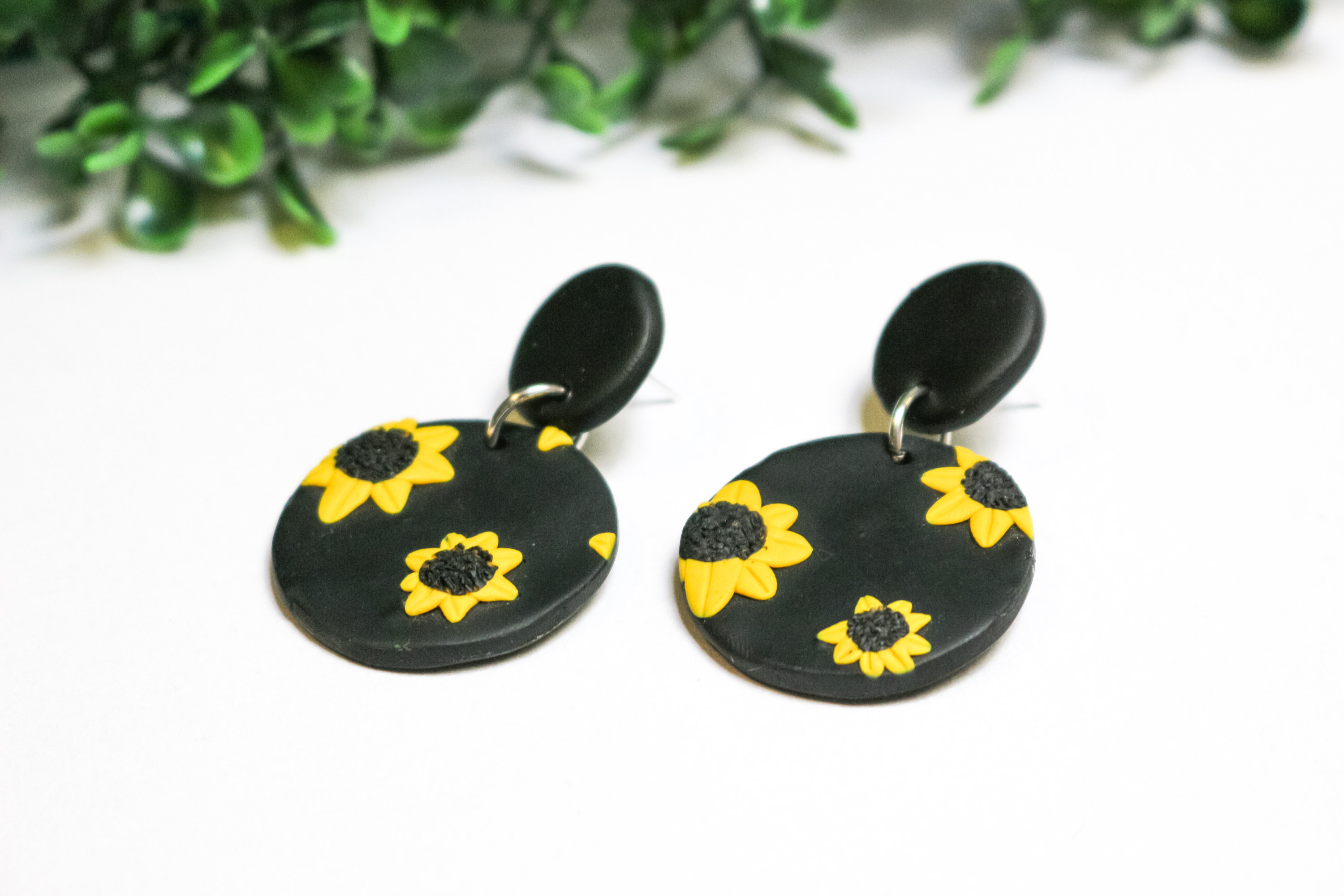 Polymer Clay Sunflower Print Dangles, Stud Tops, Handmade Stud Earrings