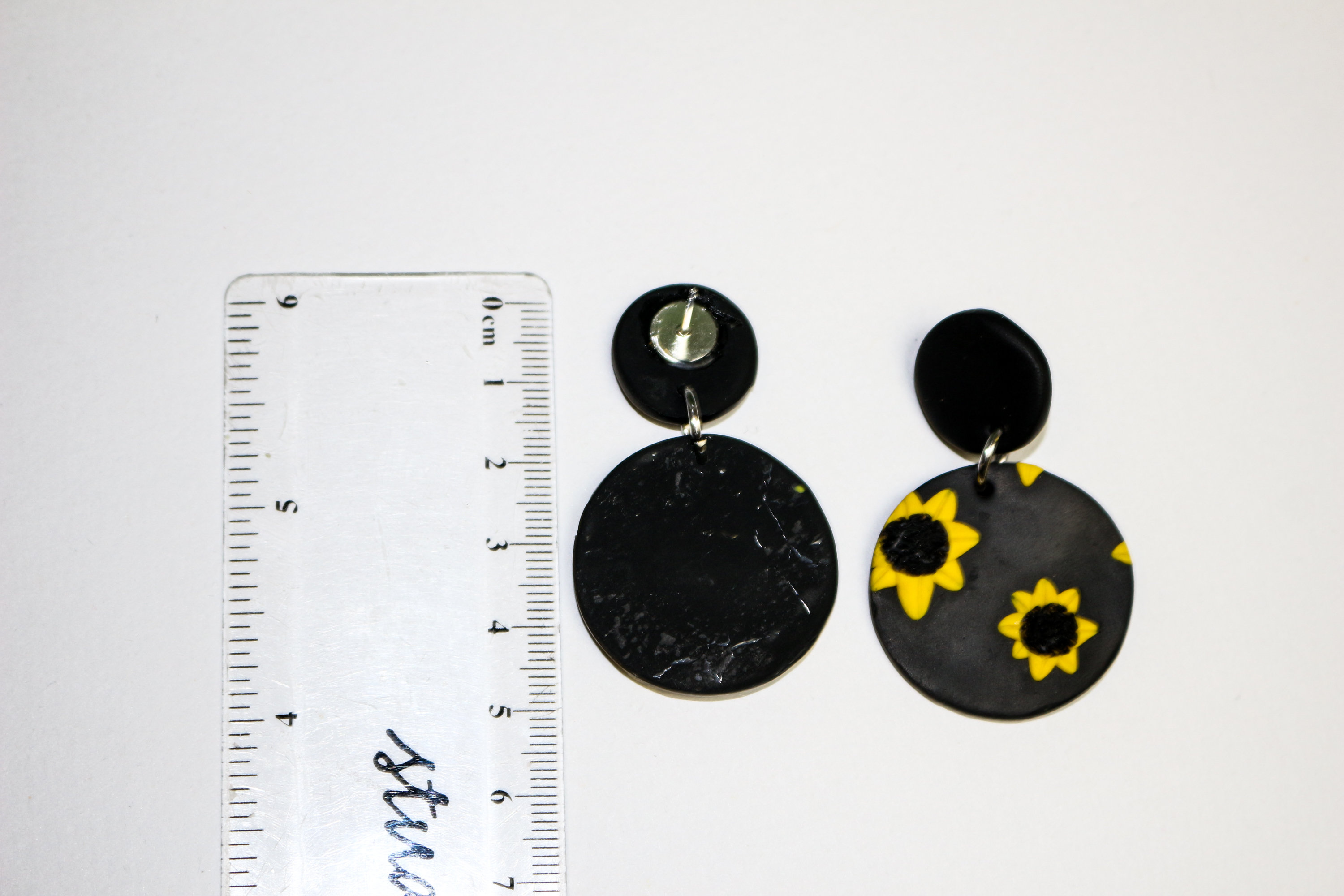 Polymer Clay Sunflower Print Dangles, Stud Tops, Handmade Stud Earrings