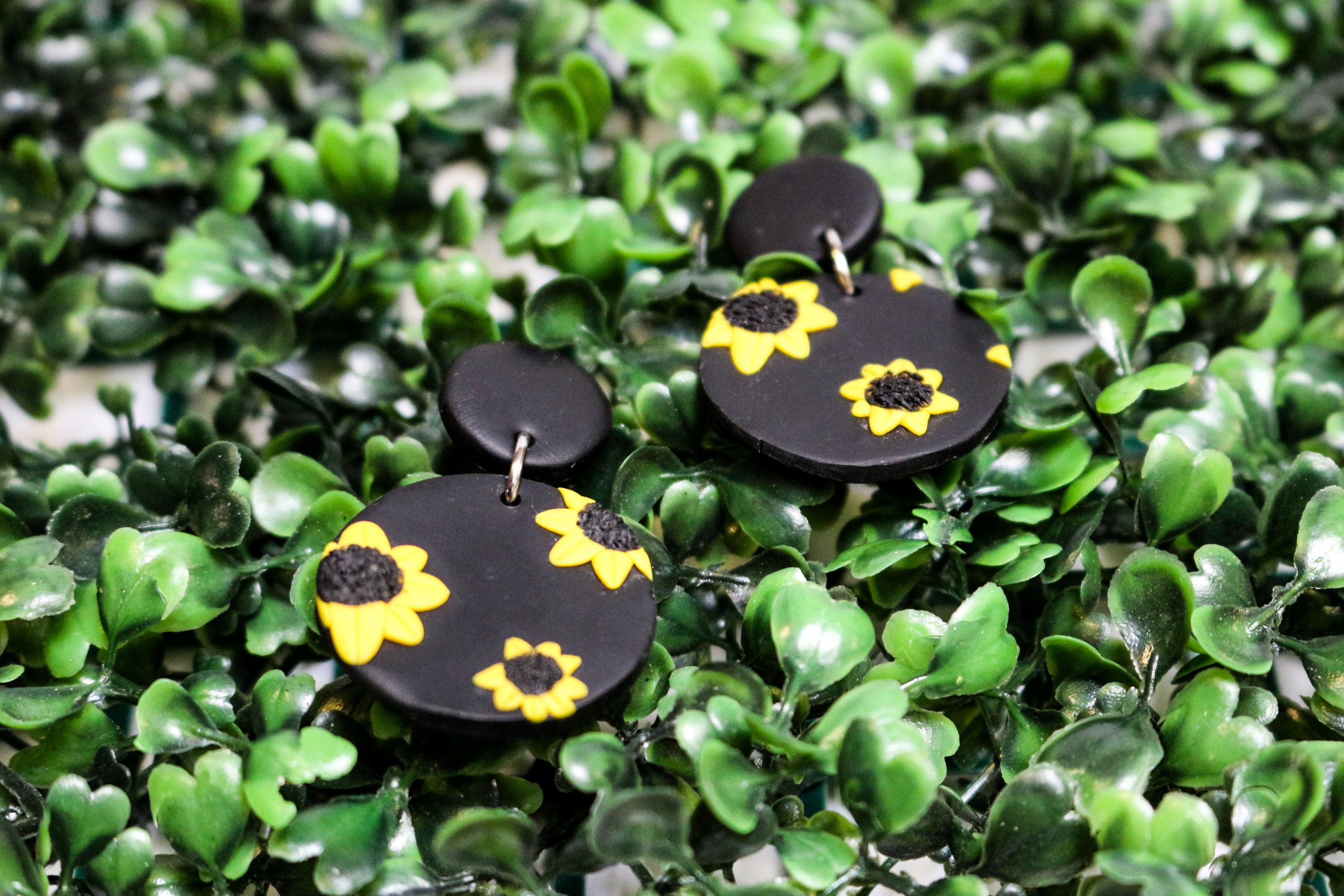 Polymer Clay Sunflower Print Dangles, Stud Tops, Handmade Stud Earrings